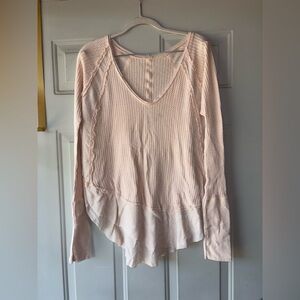 Free People pale pink long sleeve waffle knit top size M